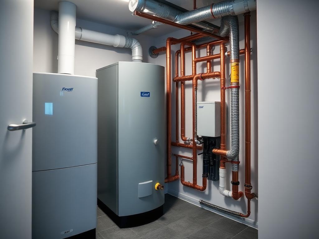 Sauber installierte Heizungsanlage mit Brennwertgerät und Kupferleitungen im Heizungskeller