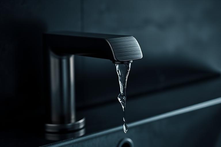 Edle dunkle Armatur mit Wassertropfen – Detail aus einer Badsanierung von Bozic & Küttner